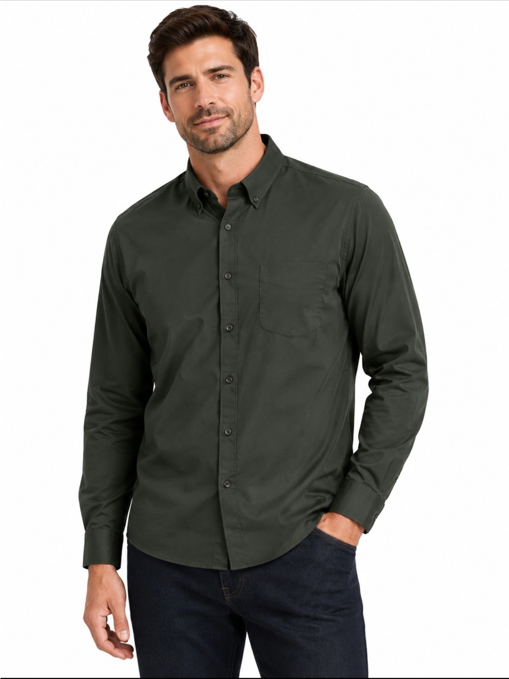 Croft & Barrow Olive Green Button Down Shirt Men’s Wrinkle Resistant XLT
